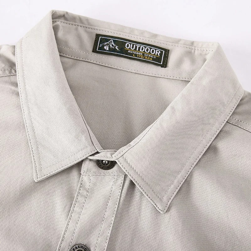 Everyday men's long sleeve shirt with utility pockets, a practical casual button-up for comfort.