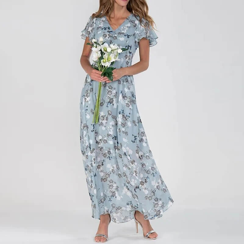 Beautiful long floral print maxi dress for women. Perfect elegant summer fashion with a comfortable fit.