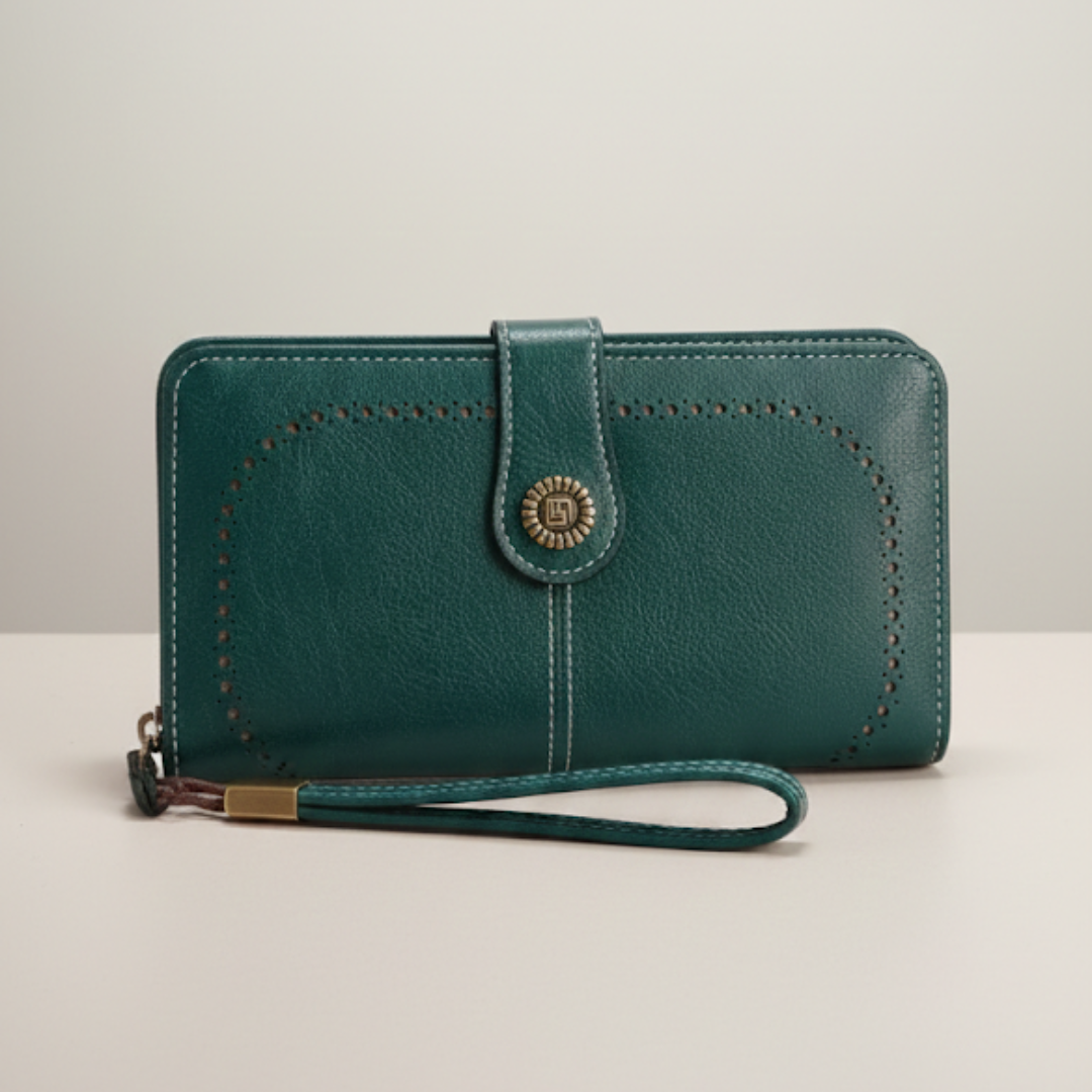 RFID blocking zip around wallet for men & women. Secure long PU leather wallet with multiple card slots.