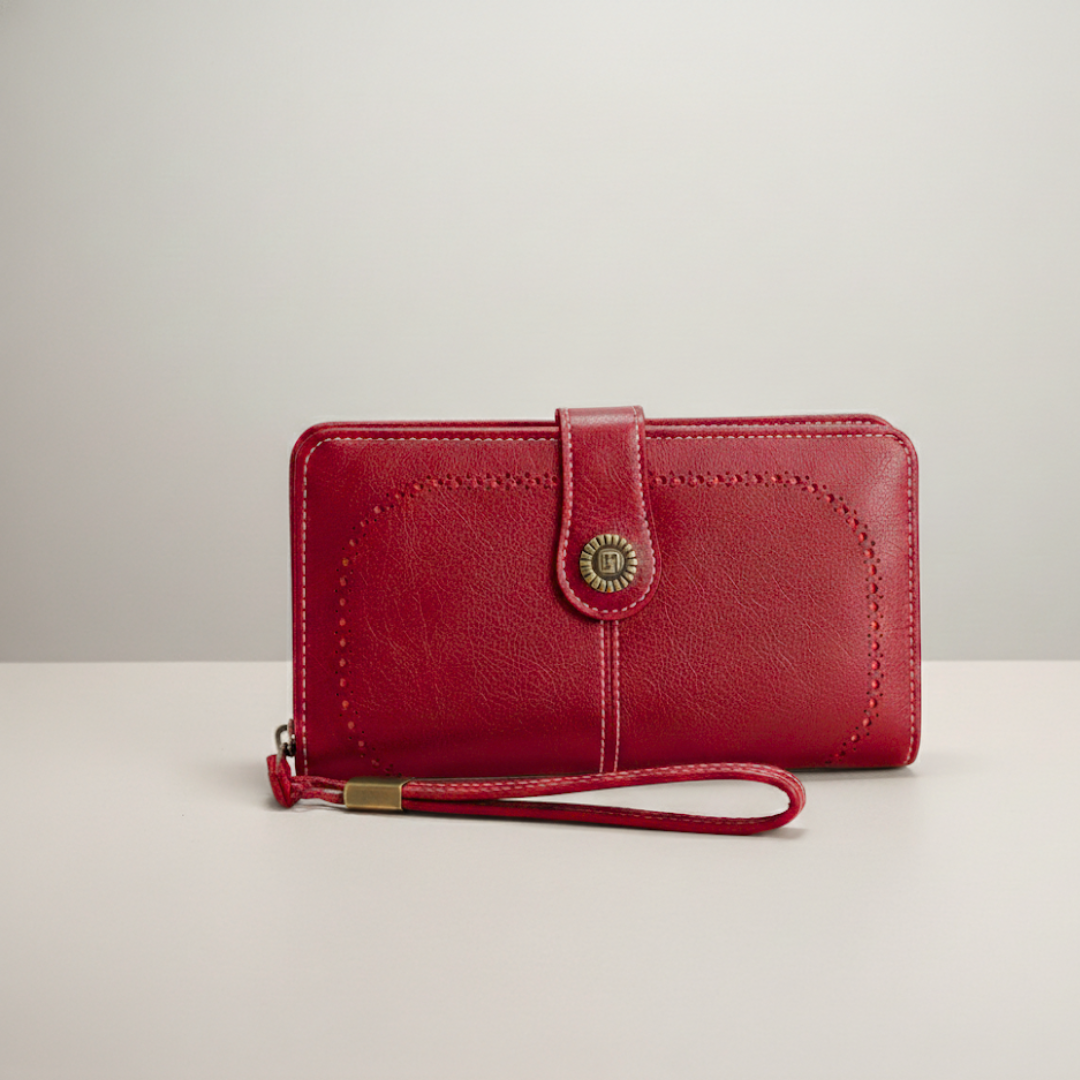 PU leather long wallet with secure zip around closure & RFID protection. Ideal card organizer & phone holder.