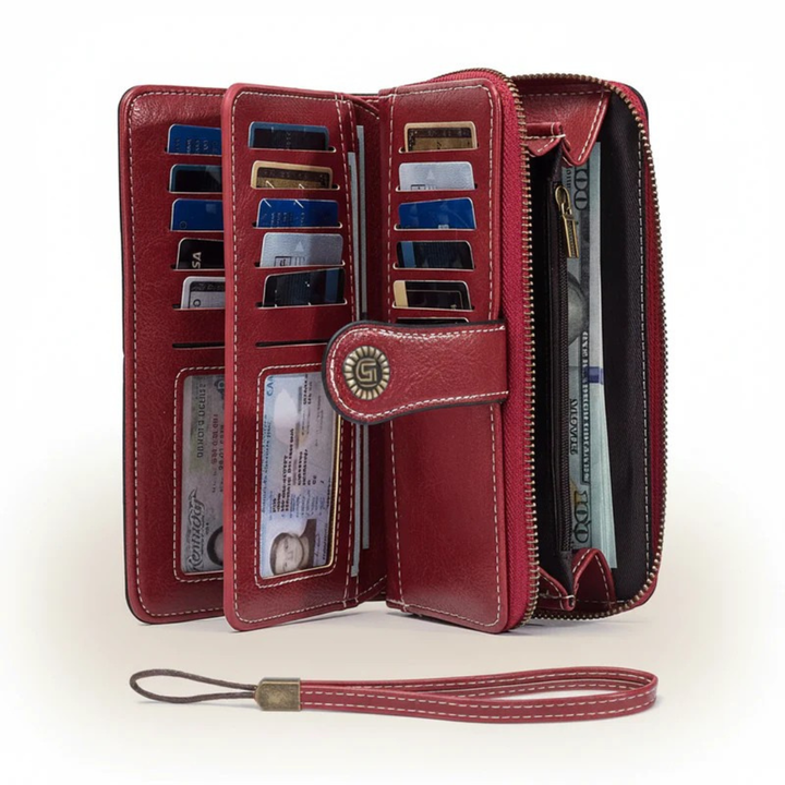 Secure long zip wallet for unisex use, crafted from PU leather with RFID protection for cards & personal items.