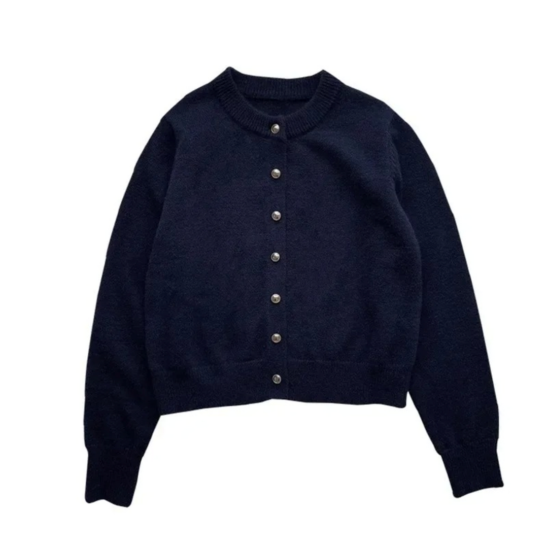 Comfortable women's round neck loose knit cardigan, a versatile layering piece for everyday style.