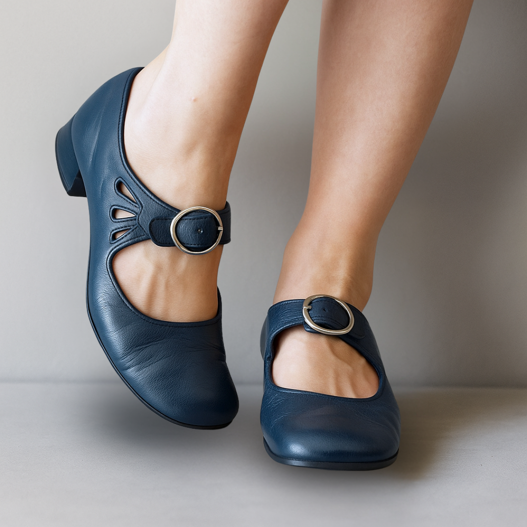 Marisole women's classic Mary Jane pumps. Elegant ankle strap, rounded toe, and buckle closure for timeless office wear.