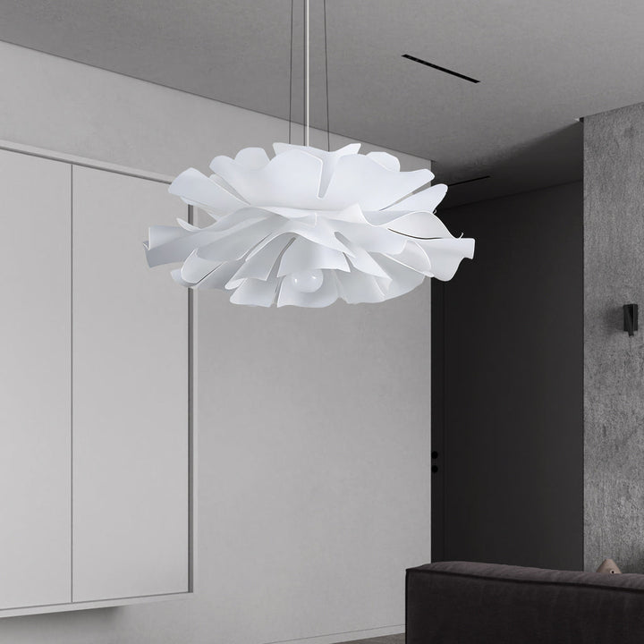 Elegant Nordic Lotus Flower Chandelier, acrylic leaves, a focal point in dining rooms.