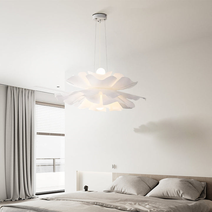 Unique Nordic lotus lamp, acrylic and metal, perfect for a modern living room.