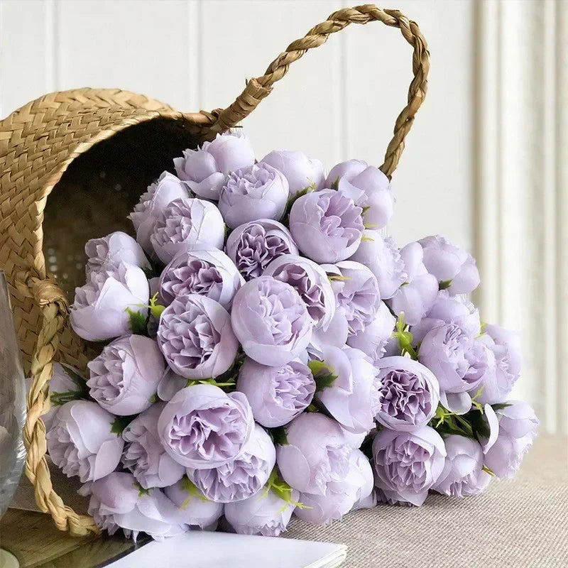 Artificial silk peony bouquet, 27 multi-color heads. Perfect for home decor or romantic events.