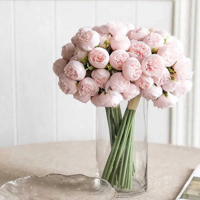 Luxurious artificial silk peony bouquet with 27 multi-color heads, ideal for any flower arrangement.