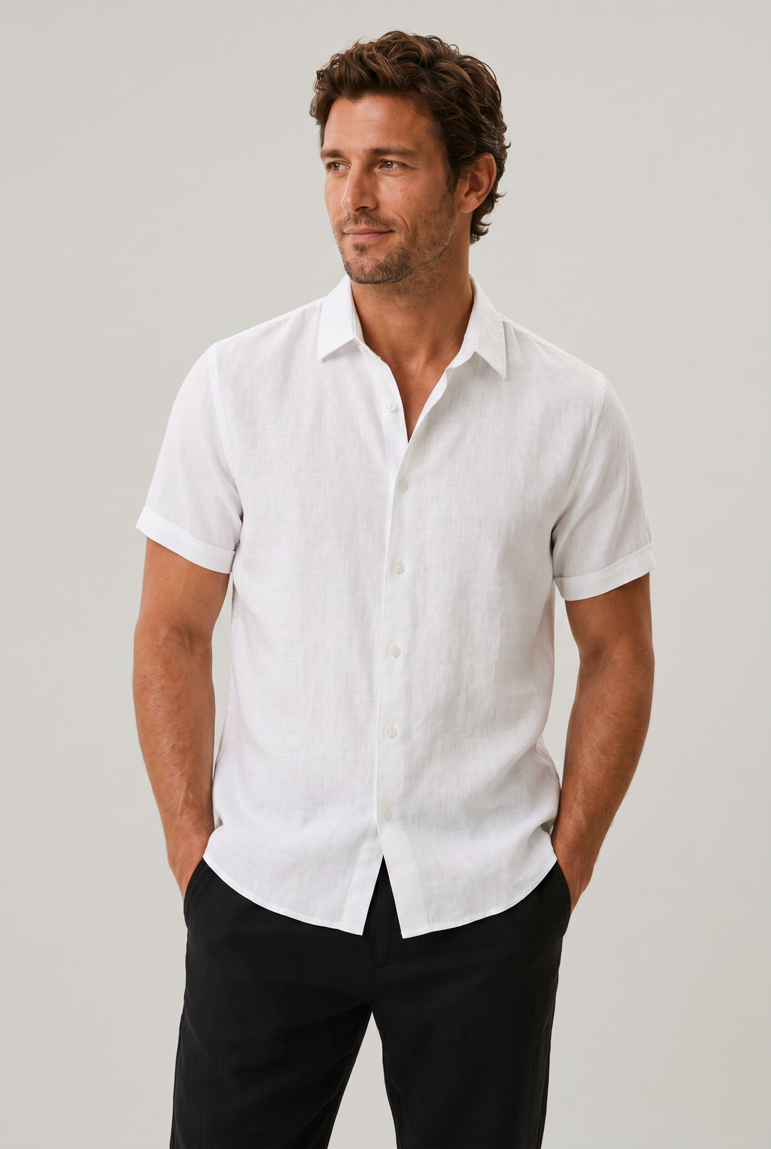 Versatile men's short sleeve shirt with a textured design, suitable for smart casual & everyday wear.