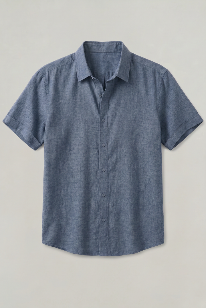 Vacation-ready men's short sleeve textured shirt, great for stylish casual outings and warm weather.