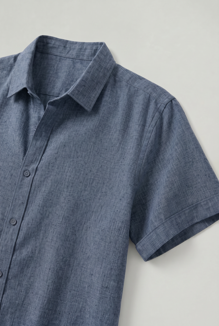 Comfortable men's textured short sleeve shirt, versatile for everyday casual and smart casual looks.