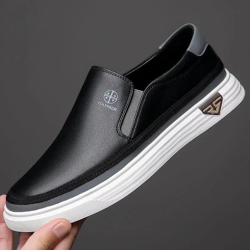 Black Men's Refined Cushioned Orthopedic Slip-On Walking Shoes, ideal for everyday wear.