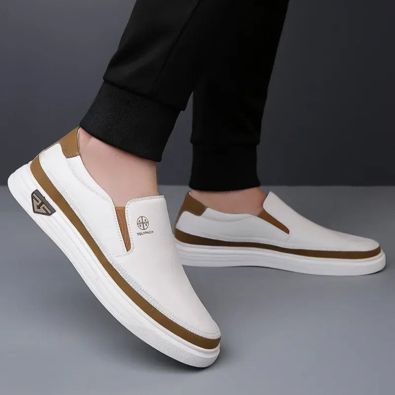 Cushioned comfort men's orthopedic slip-on walking shoes, refined design for daily support.