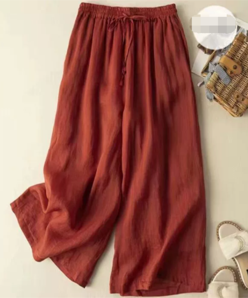 Comfortable women's wide leg pull on pants, featuring a relaxed fit for versatile everyday wear and summer comfort.
