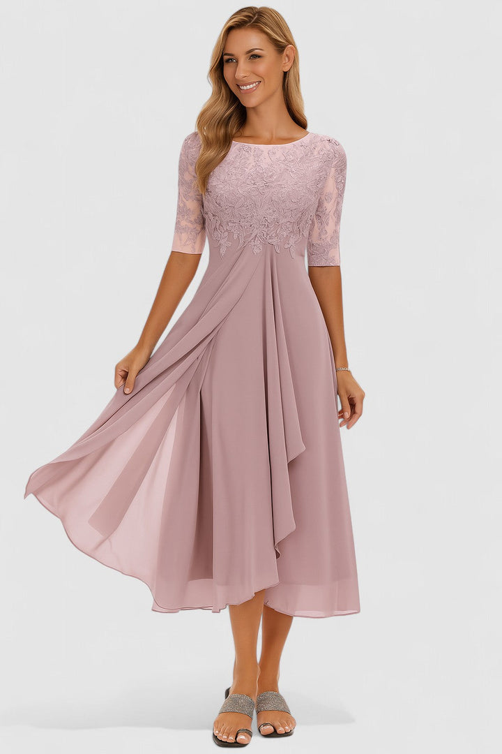 Women's formal party dress featuring a beautiful draped skirt and intricate embroidery, ideal for special occasions.