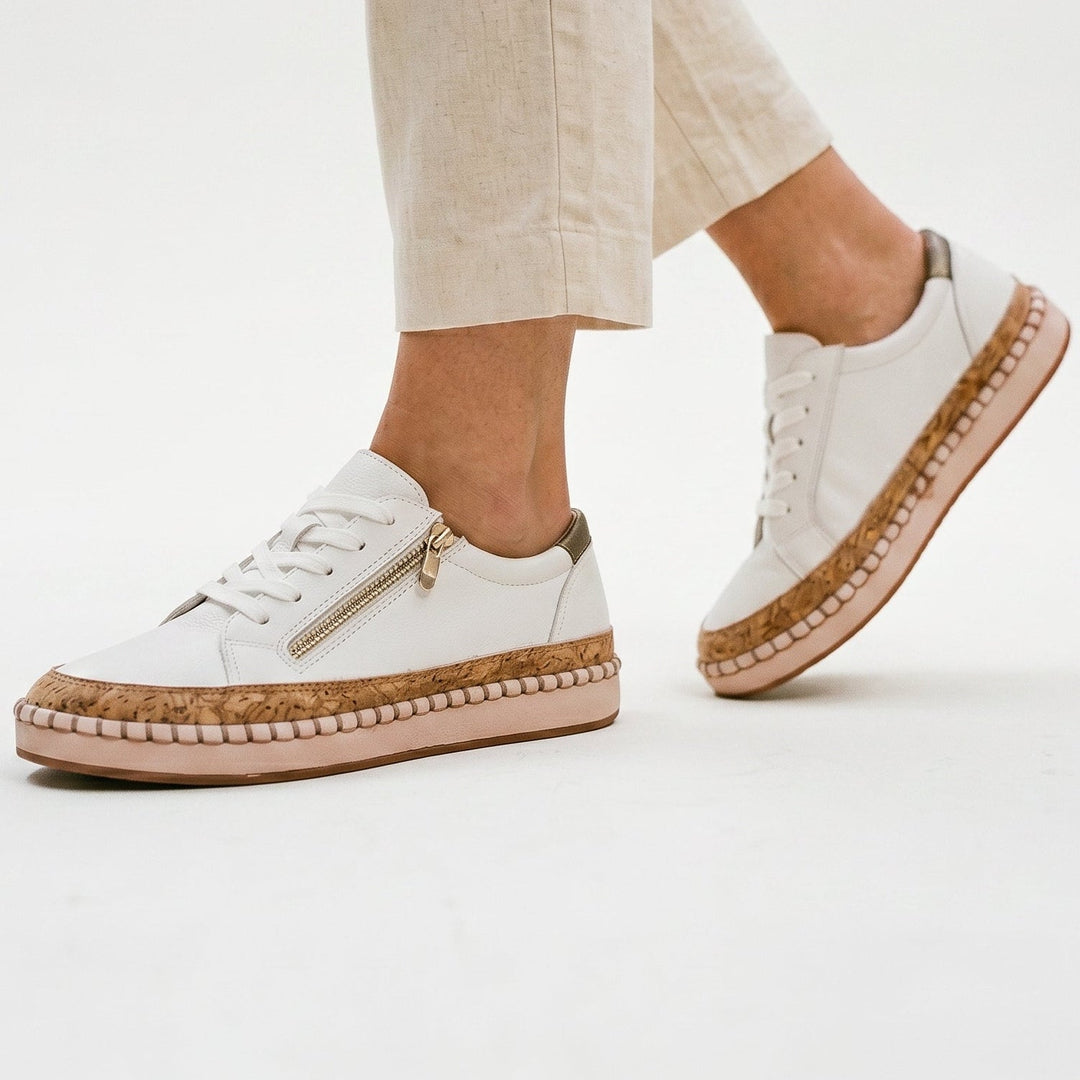 Women's orthopedic shoes with a natural cork platform sole for all-day comfort & style.