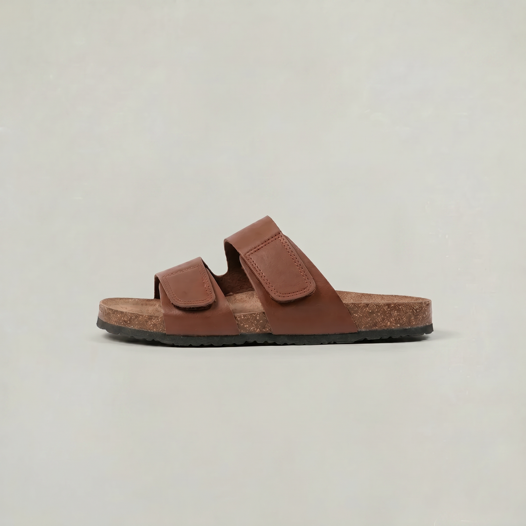 Graceful men's double strap comfort sandals, adjustable, offering superior support for summer activities.
