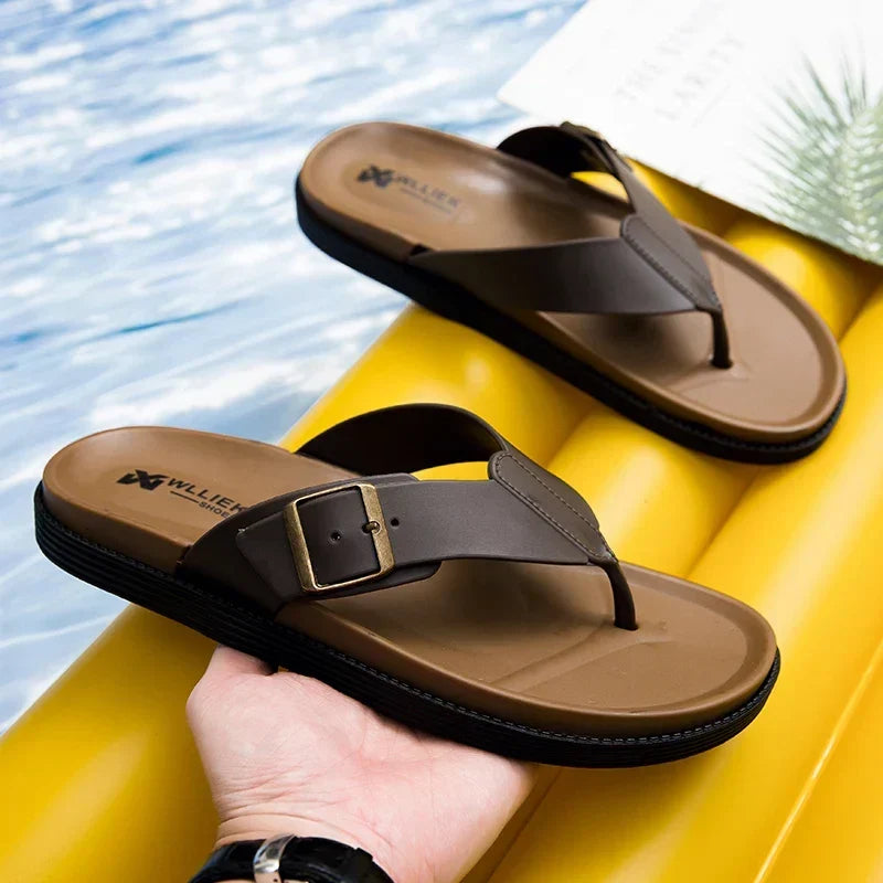 Comfortable men's thong buckle slides, ideal for beach, poolside, or summer casual wear.