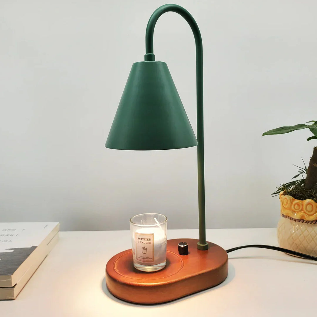 Stylish LumiFlare candle warmer, enhancing bedside decor with mood lighting.