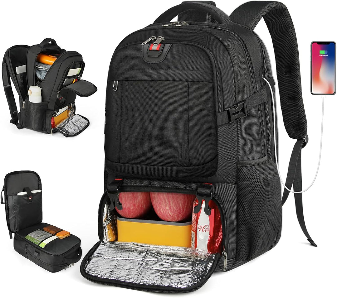 Unisex laptop & lunch backpack with USB port for commute. Insulated, anti-theft design with organizers, durable for travel.