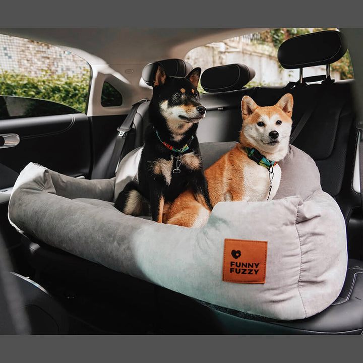 Dog travel accessory: car seat cover & bed, washable, secure, comfortable ride.