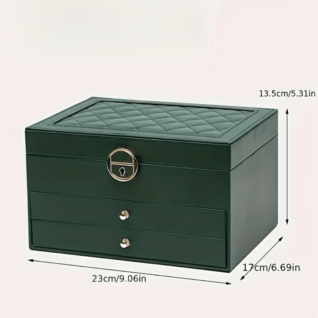 Premium women's jewelry storage box for elegant organization of necklaces, rings, & bracelets.