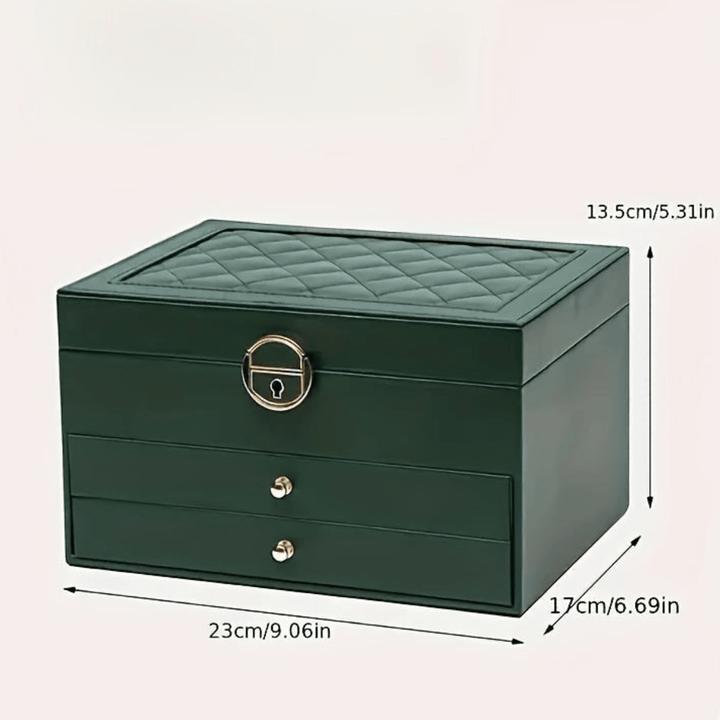 Premium women's jewelry storage box for elegant organization of necklaces, rings, & bracelets.