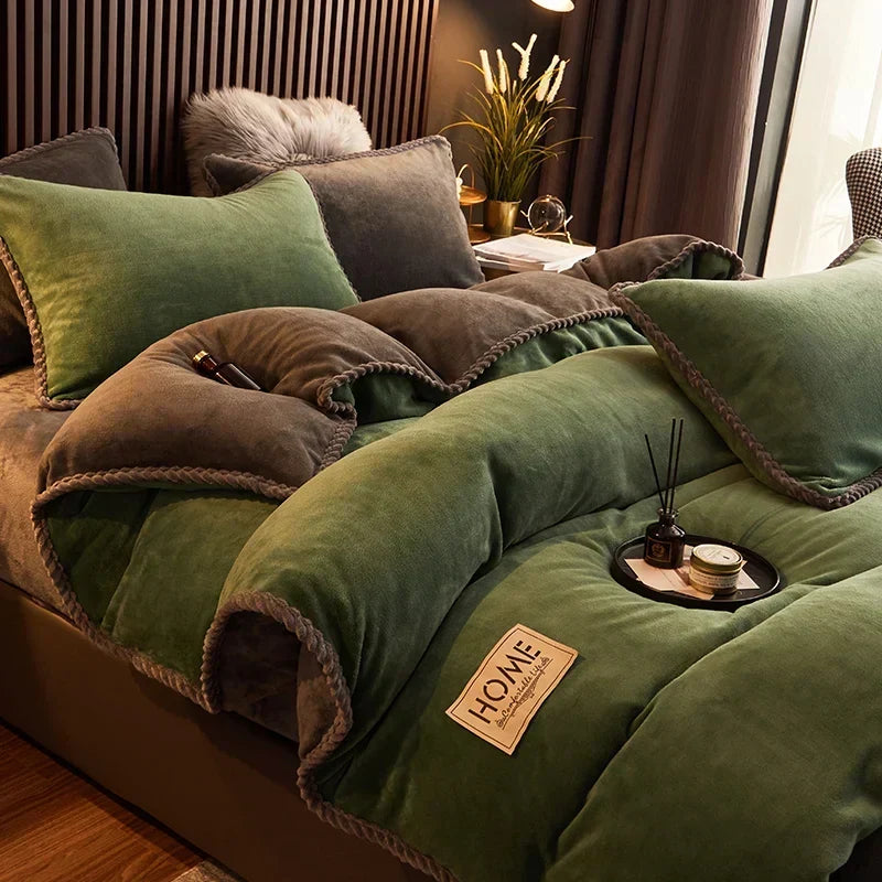Indulge in a plush velvet fleece duvet cover. Soft, warm, & luxurious bedding set for a cozy night's sleep.