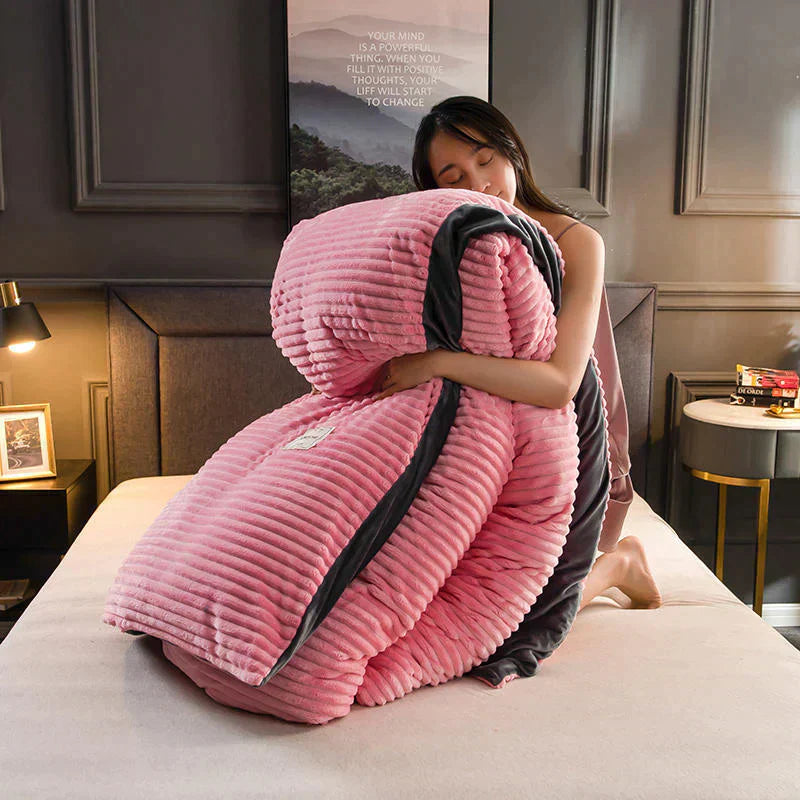 Cozy bedroom decor featuring a luxurious velvet duvet cover on a queen bed
