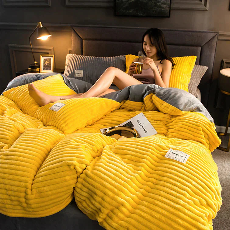 Plush velvet fleece duvet cover in a sophisticated charcoal grey, queen size