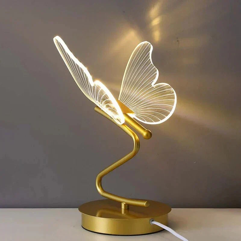 Warm glow from a Luxury Butterfly LED Table Lamp, perfect for creating a serene atmosphere in a modern bedroom.