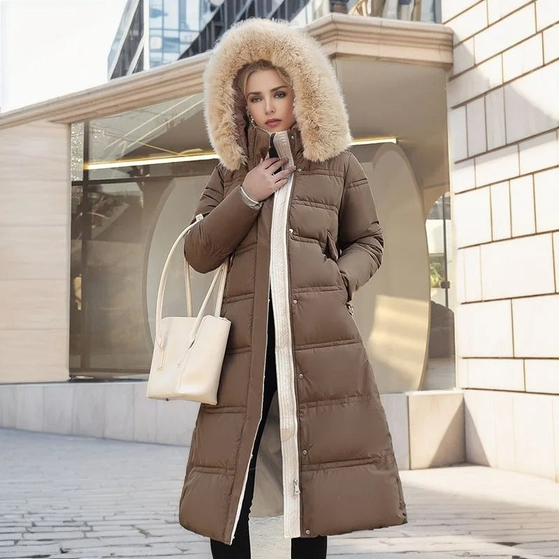 Close-up of soft plush faux fur texture on a warm women's winter coat.