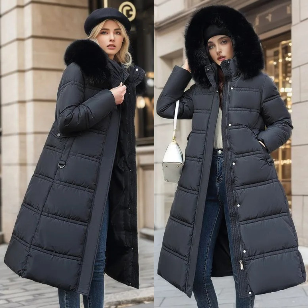 Fashionable women's faux fur outerwear, ideal for luxury winter style.