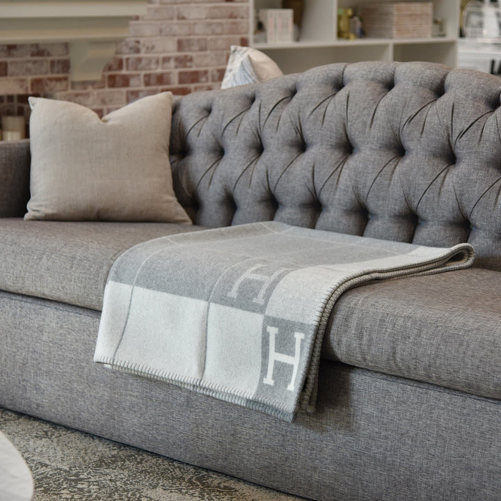 Luxury gold cashmere & wool throw blanket for cozy home accent.