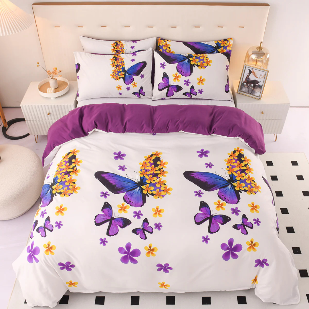 Complete luxury modern duvet cover set with matching pillowcases, enhancing bedroom comfort & aesthetic.