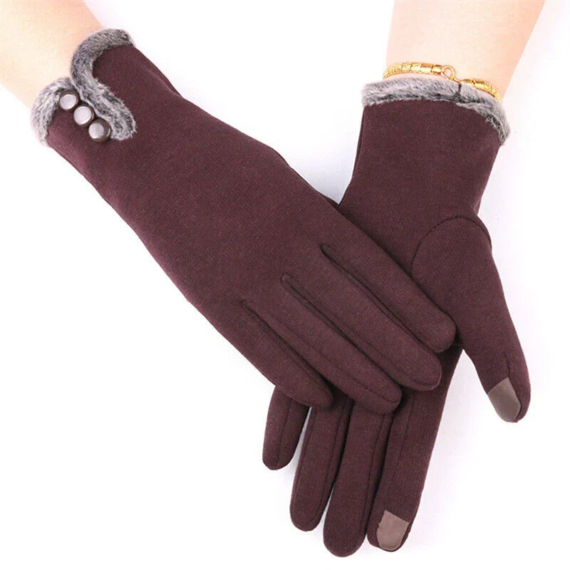 Comfy & warm women's touchscreen gloves for winter, stylish accessory for cold days.