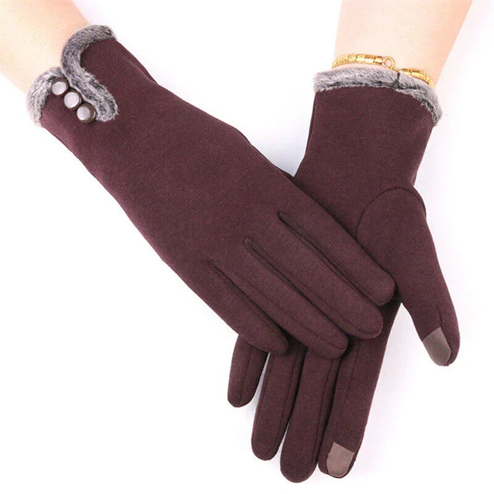 Comfy & warm women's touchscreen gloves for winter, stylish accessory for cold days.