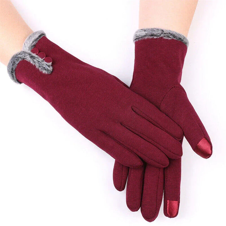 Stylish women's luxury touchscreen gloves, cotton-wool blend, warm & tech-friendly.