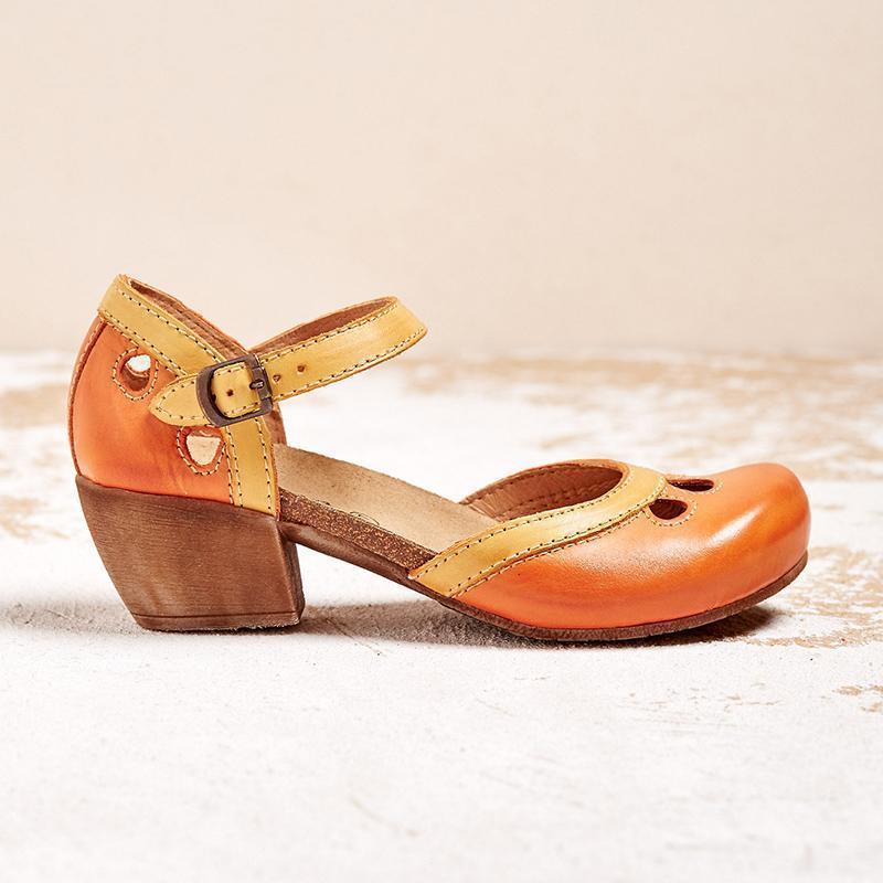 Stylish two-tone Mary Jane block heels for women, ideal for office wear & vintage fashion lovers.