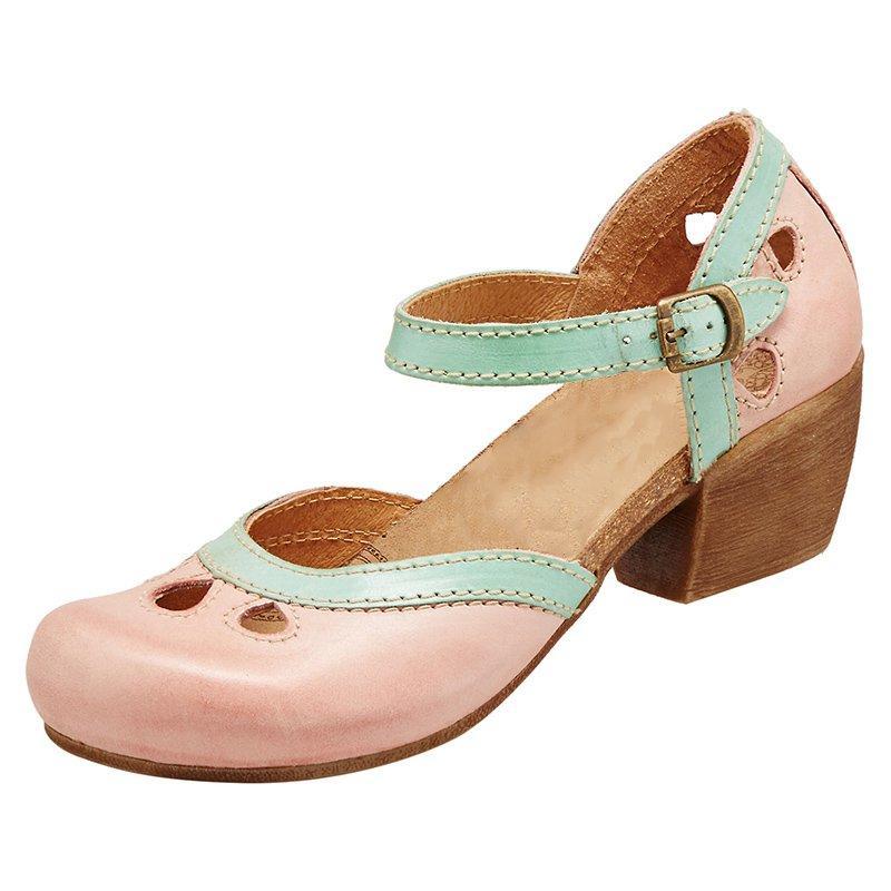Comfortable women's classic two-tone Mary Jane shoes with sturdy block heels & round toe design.