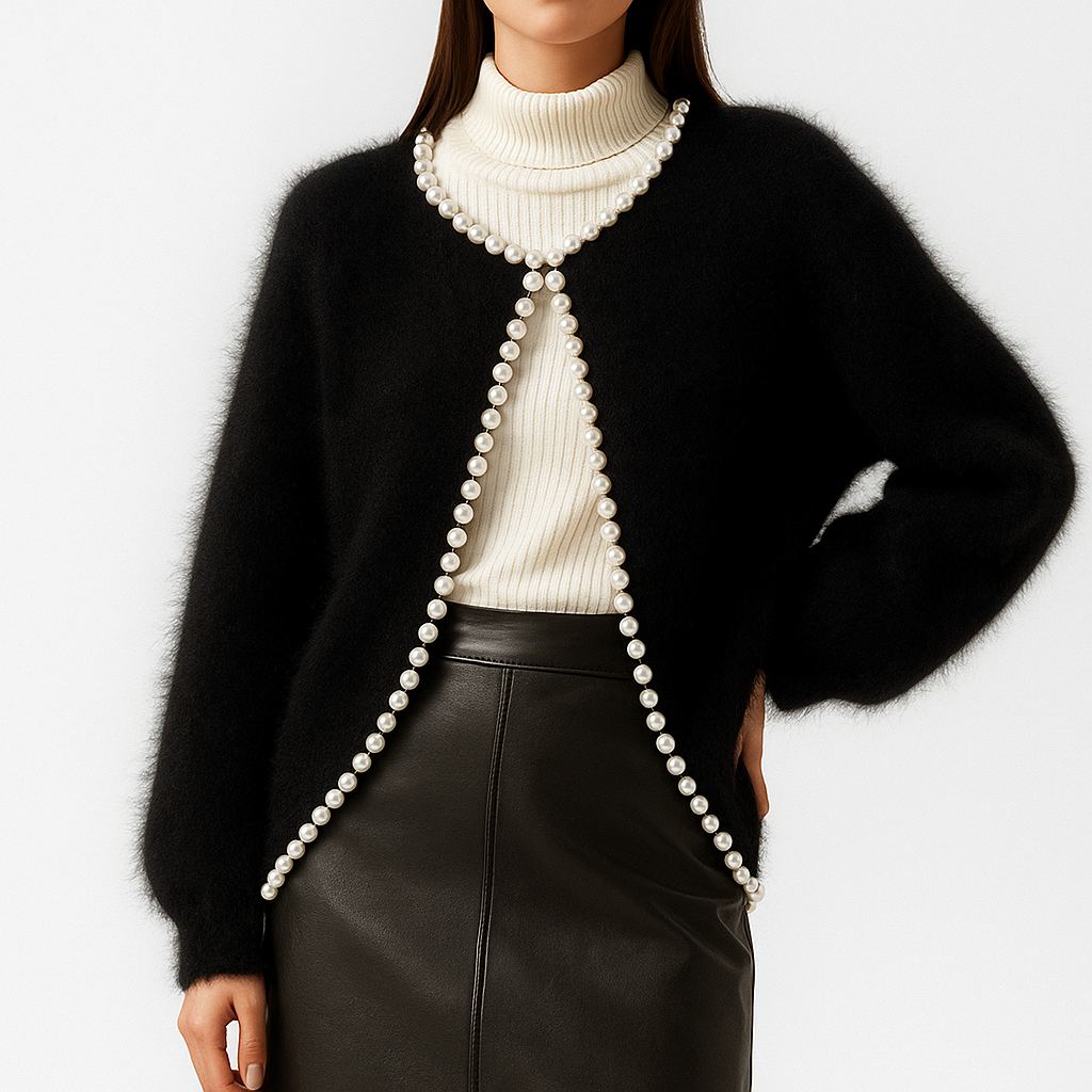 Lyra | Women's Open Front Pearl Trim Cardigan - Purple - Image 3