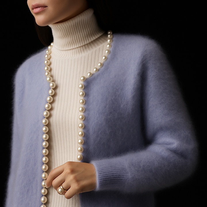 Lyra | Women's Open Front Pearl Trim Cardigan - Purple - Image 6