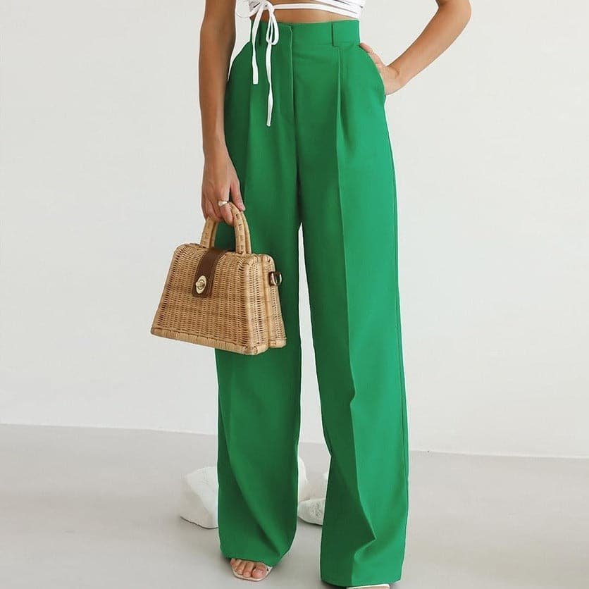 Women's high waist wide leg pleated pants, perfect for stylish office wear or casual comfort.