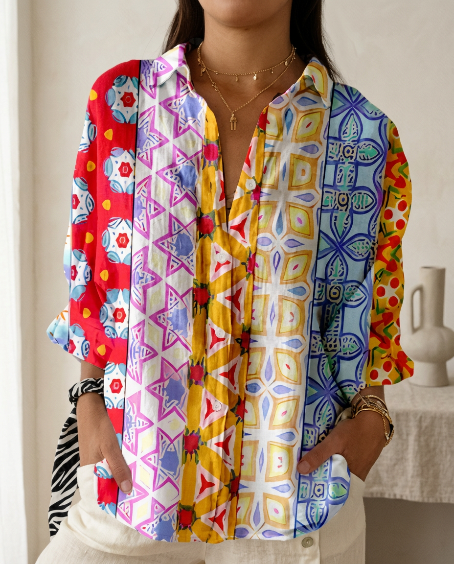 Lysithia | Women's Peacock Print Button Front Shirt - Image 3