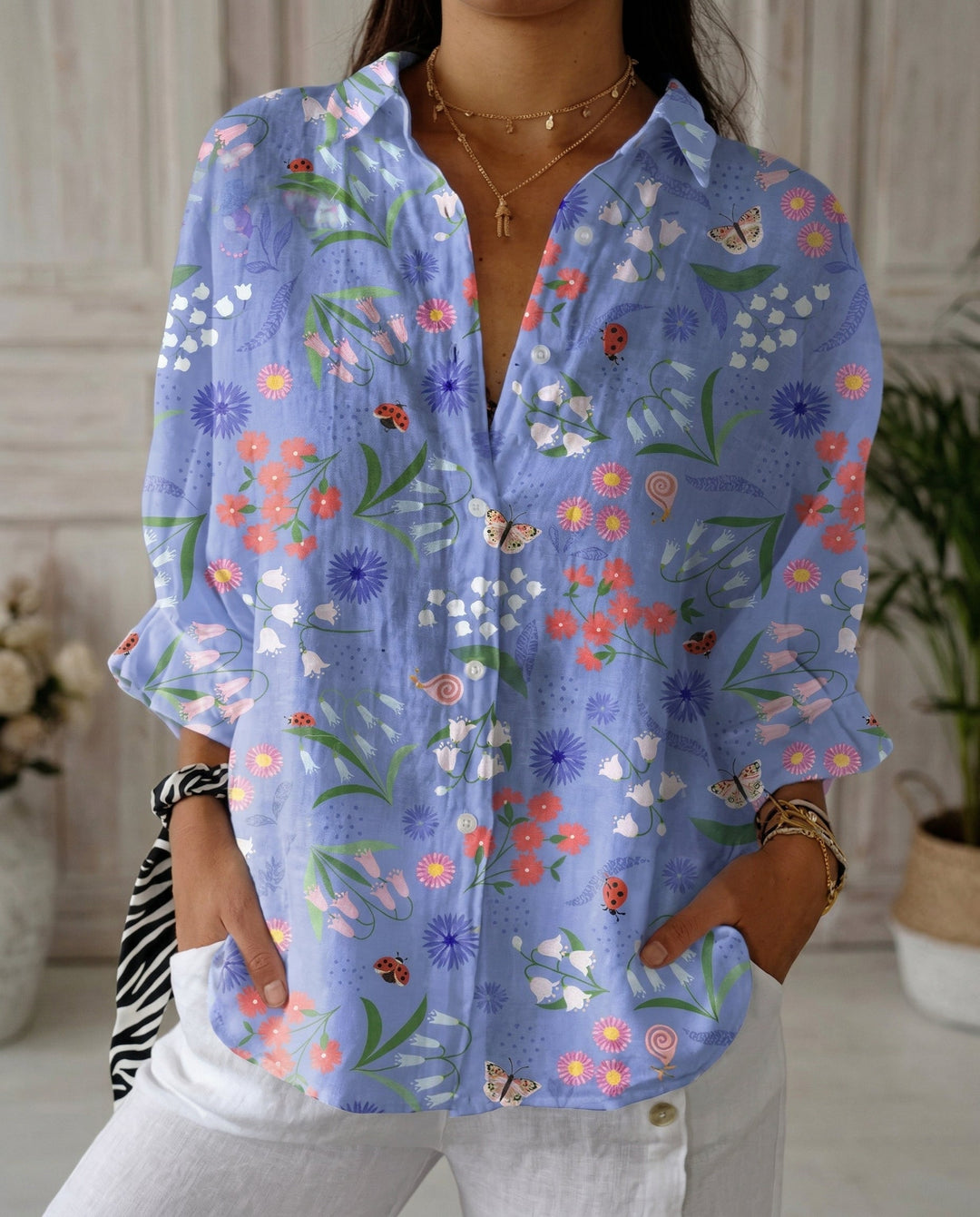 Lysithia | Women's Peacock Print Button Front Shirt - Image 5