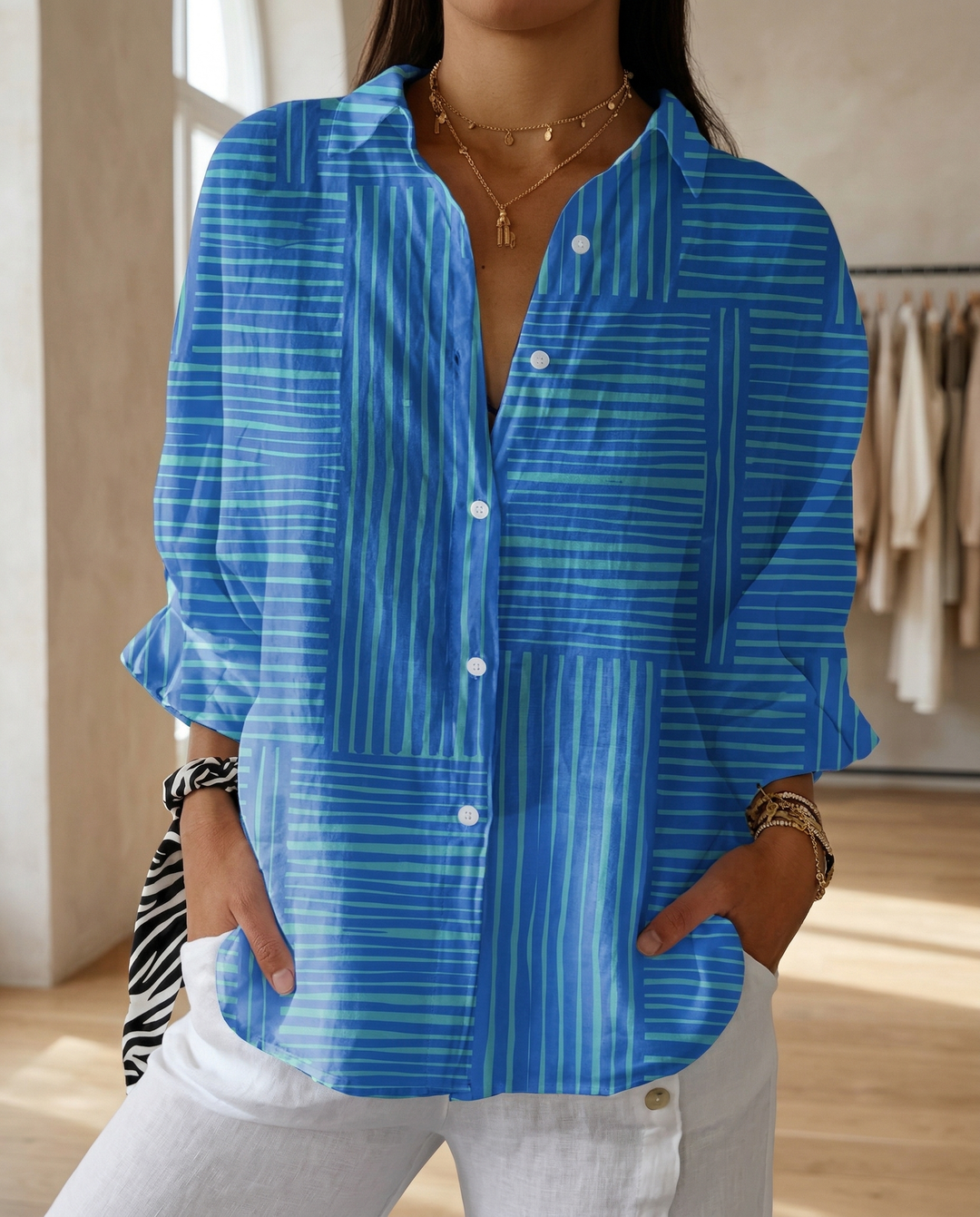 Lysithia | Women's Peacock Print Button Front Shirt - Image 7