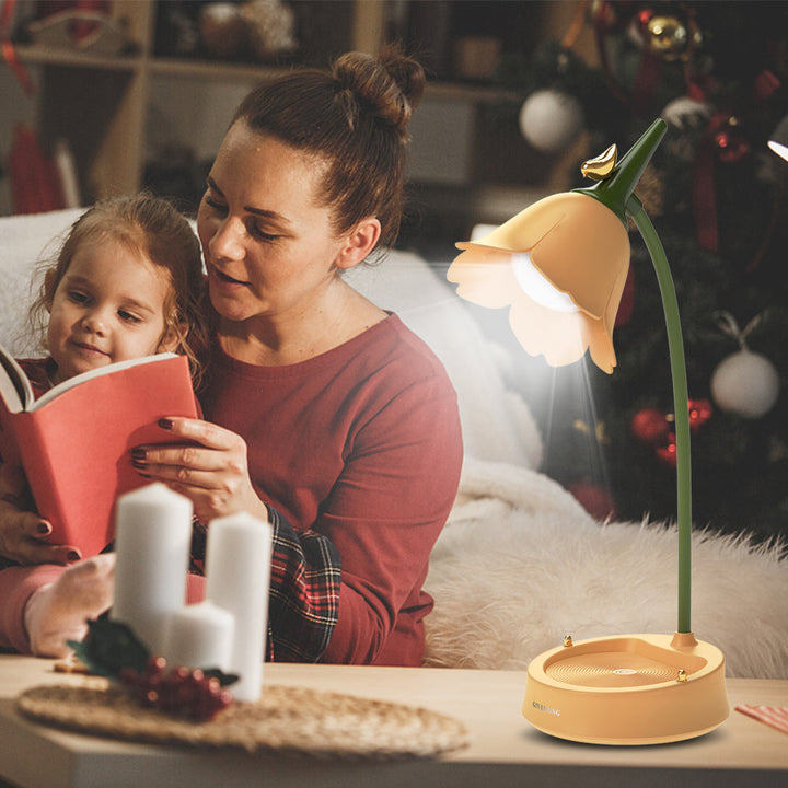 Elegant floral LED desk lamp, dimmable with touch control, a charming home decor accent.