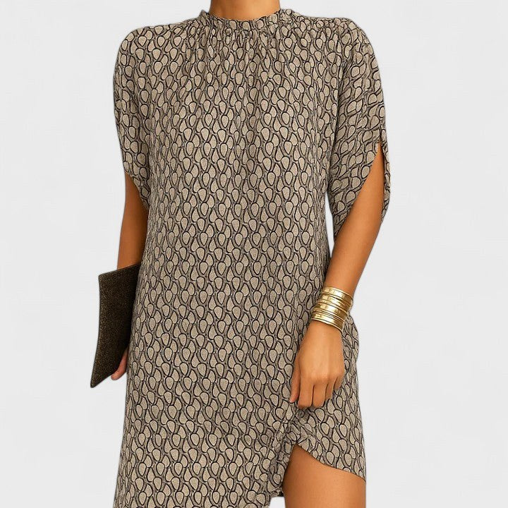 Stylish women's fitted midi dress, elegant with a ruched neckline and flattering silhouette for formal wear.