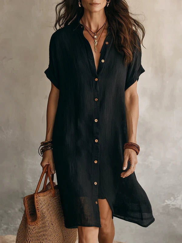 Relaxed fit women's midi shirt dress with buttons, perfect for spring & summer fashion.