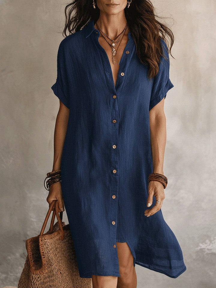 Versatile women's button-front midi dress, a chic choice for everyday casual & stylish outfits.