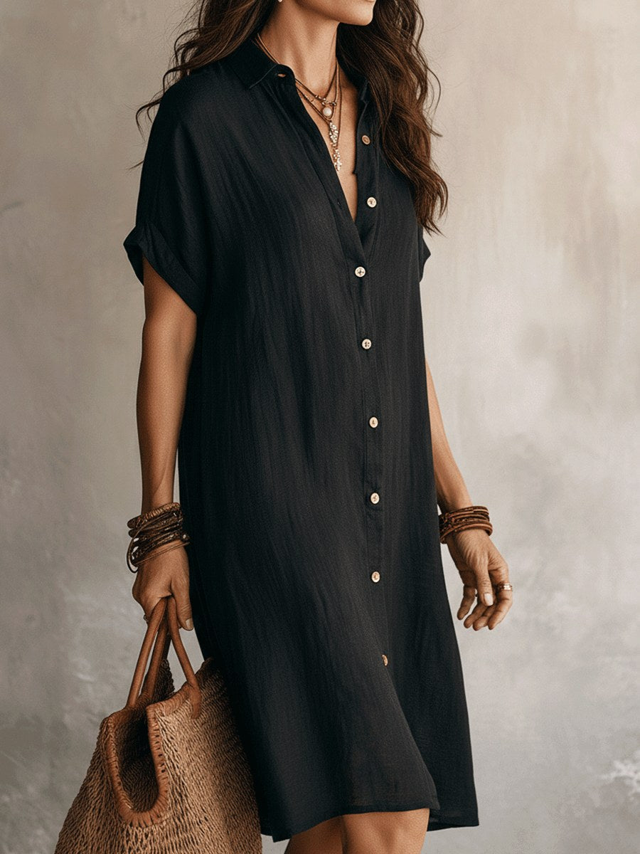 Effortless women's buttoned shirt midi dress, a perfect casual summer & spring outfit.